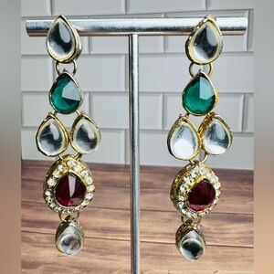 Vintage Gold and Red Drop Earrings - SKU K
